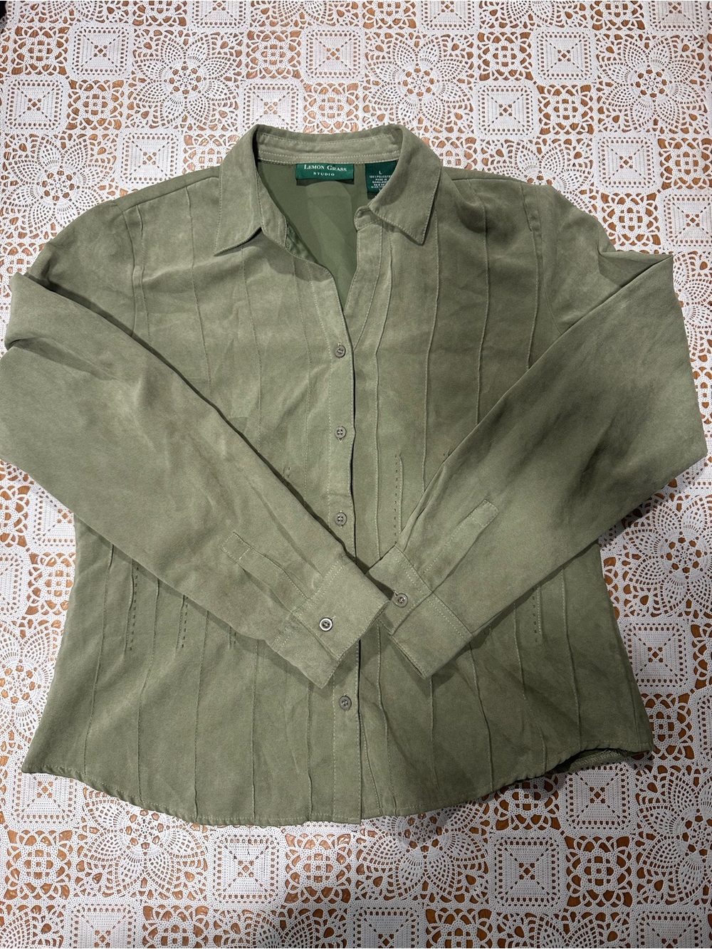 Vintage Lemon Grass Studio Faux Suede Sage Button Shirt Jacket Large